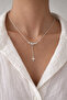 Women's Silver Color Steel Chain Star Figured Dangle Stone Minimal Stylish Cast Necklace - 2