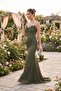 Women's Khaki Strapless Collar Stoned Long Lace Evening Dress - 4