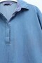 Tencel Denim Dress with Buttoned Collar, Pockets, Folded Sleeves and Garnish - Blue - 4