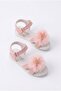 Girls' Pompom Tasseled Stoned Summer Velcro Sandals with Soft Comfortable Soles - 2