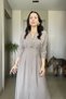 Gold Button Detailed Waist-Fitted Pleated Soft Flowing Midi Dress