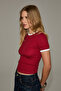 Asterique women's soft and flexible fabric contrast trim slim fit red t-shirt - 5