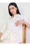 Off White Floral Embroidered Shirt with Lace Collar - 2