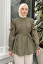 Ribbed Ruffle Sleeve Detailed Tunic Y0116 - Khaki