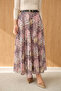 Women's Ethnic Patterned Skirt with Glitter Detail and Belt, Pink - 3