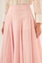 Red and White Striped High Waist Pleated Midi Length A-Line Skirt - 9