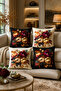 Black Cream Background with Floral Pattern 4-Piece Luxury Throw Pillow Cover Set