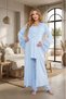 New Season Blue Long Dressing Gown with Special Lace Detail Design 100% Cotton Maternity Pajama Set - 2