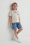 Beige Heart Embroidered Collared T-Shirt and Jean Shorts Girls' Set 24063 - 4