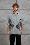 Men's Shirt Horse Figure Print Washed Gray Oversize Printed Tencel Fabric - 5
