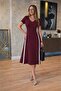 Women's short sleeve v-neck midi dress with side stripe detail in viscose two-thread fabric. - 2