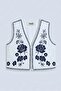 White Women's V-Neck Floral Embroidered Woven Crop Vest - 7