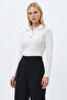 Polo collar long sleeve knitted ecru t-shirt - 4