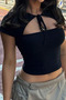 Women's Tie-Detail Crop T-Shirt, Low-Cut Modern Cut Stylish Top