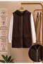 Women's Hooded Hijab Long Tunic Vest with Zipper Pockets Cotton Fabric - 2