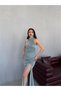Mint Drapeli Halter Neck Glitter Evening Dress - 4