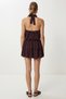 Halter Neck Layered Mini Crinkle Knitted Dress Lfw0022 Mürdüm - 3