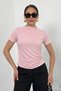 Women's T-Shirt Short Sleeve Drape Detailed Collar and Waist Gathered Sandy Fabric Lycra Blouse