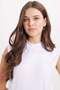 Women's Relax Fit Comfortable Cut Stand Collar Sleeveless Viscose Fabric Mini Length Lycra Sleeveless White Tunic - 3