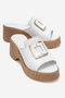 Women's Genuine Leather Wedge Heeled Buckle Slippers 6363 White