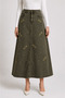 Long Denim Skirt with Flower Embroidery Detail - Green - 5
