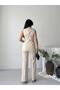 Women's Gold Buttoned Belted Vest Fabric Trousers Set - 8