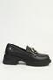 Women's Black Buckle Loafer Shoes with Thick Soles - 2
