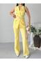Women's Gold Buttoned Belted Vest Fabric Trousers Set - 7