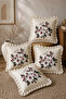 4-Piece Ruffled Floral Patterned Decorative Throw Pillow Cover 100% Cotton Organic Dye Printed 45X45 cm