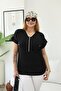 Plus Size Black Blouse with Zipper Detail and Ornamental Pockets