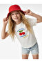 Crew Neck Short Sleeve Cherry Embroidery Detailed Cotton T-Shirt
