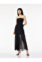 Crepe Scuba Fabric Slim Fit Transparent Tulle Detailed Midi Skirt - 2