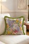Pastel Botanical Garden Flowers Fringed Throw Pillow Cover - Romantic Floral Pillowcase with Khaki Tassels - 4