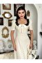 Ecru Women's Polka Dot Square Collar Bow Long Dress