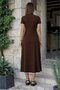 Women's Short Sleeve Open Front Zipper Kiloş Midi Viscose Dress - 2
