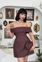 Brown Polka Dot Madonna Collar Mini Dress – Off-Shoulder, Vintage-Inspired, Bodycon Chic Event Dress
