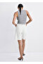 Düz denim Bermuda şort - 4