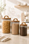 Set of 3 Storage Jars with Bamboo Lids 3200 ml 2450 ml 1750 ml Transparent Non-Toxic Coffee Pasta Jar - 3