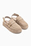 Gity Beige Suede Double Buckle Women's Slingback Loafer Shoes - 3