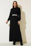Women's High Collar Belted Knitwear Black Hijab Dress