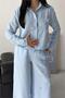 Women's Baby Blue Floral Appliqué Double Linen Fabric Set Nbms2642 - 4
