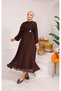 Front Ruffled Lace Detailed Hijab Dress Coffee - 4