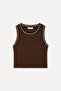 Women's Brown Crop Crew Neck Tank Top