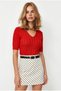 Women's Red V-Neck Thick Ribbed Knitwear Blouse Blz-19003208 - 2