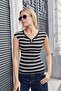 Women's Lycra Camisole Thick Striped V-Neck Off Shoulder Body Blouse-Black Line - 3
