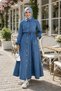Women's Dark Denim Dark Jeans Blue Dress with Elastic Waist and Pocket Detail - 4