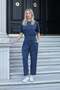 Women's Silky Textured Flexible Modal Fabric High Waist Pants with Side Pockets - Navy Blue - 2