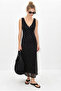 Women's Black V-Neck Lined Polka Dot Tulle Maxi Dress 8004 60286265 - 3