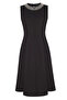 Black Mini Dress with Stone Embellishments on the Collar - 3