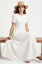 Women's Blair Scallop Embroidered Lined Short Sleeve Long Woven White Dress